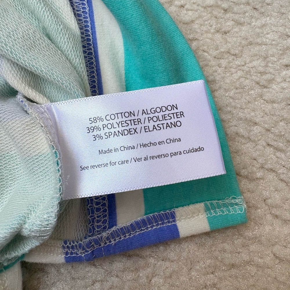 Wildfox blue and teal striped long sleeve tee, sz M, relaxed loungewear, stretch - Picture 4 of 6